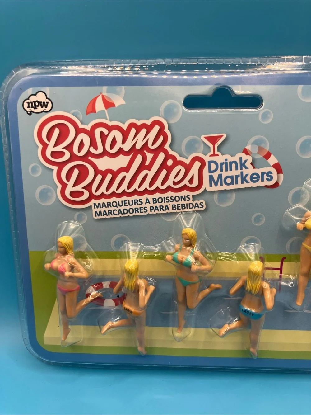 Bosom Buddies Cocktail Wine Glass Drink Markers 6pc NPW London Pool Barware NEW